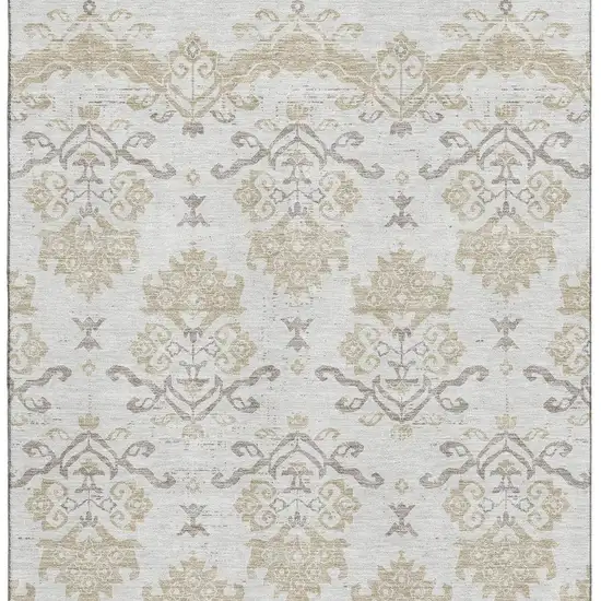 Ivory Beige And Taupe Medallion Washable Area Rug With UV Protection Photo 3
