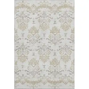 Photo of Ivory Beige And Taupe Medallion Washable Area Rug With UV Protection