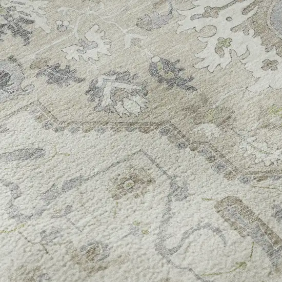 Ivory Beige And Taupe Oriental Washable Area Rug With UV Protection Photo 8