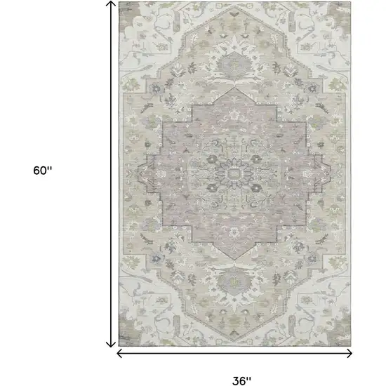 Ivory Beige And Taupe Oriental Washable Area Rug With UV Protection Photo 9