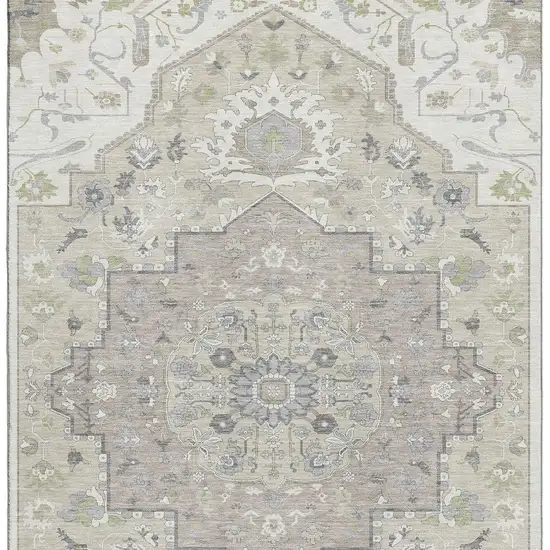 Ivory Beige And Taupe Oriental Washable Area Rug With UV Protection Photo 2