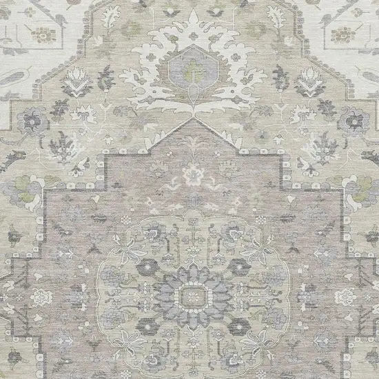 Ivory Beige And Taupe Oriental Washable Area Rug With UV Protection Photo 2
