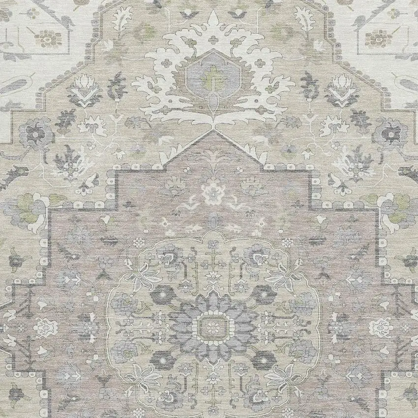 Ivory Beige And Taupe Oriental Washable Area Rug With UV Protection Photo 2
