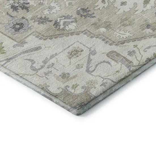 Ivory Beige And Taupe Oriental Washable Area Rug With UV Protection Photo 7