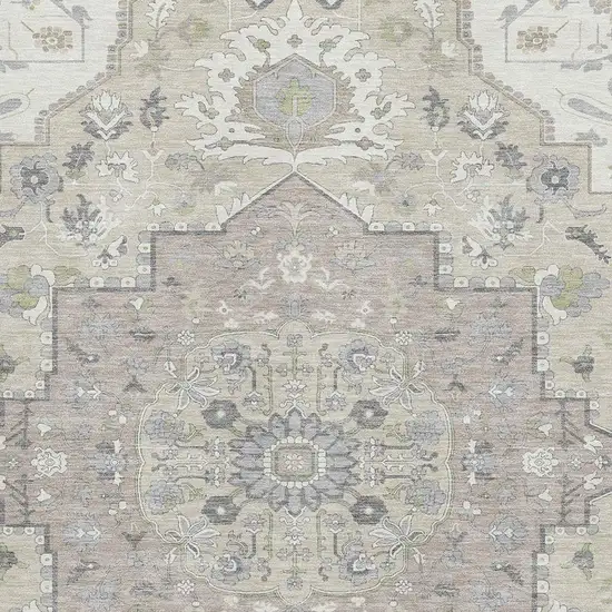 Ivory Beige And Taupe Oriental Washable Area Rug With UV Protection Photo 2