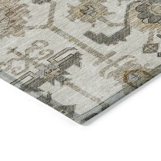 Ivory Beige And Taupe Oriental Washable Indoor Outdoor Area Rug Photo 4