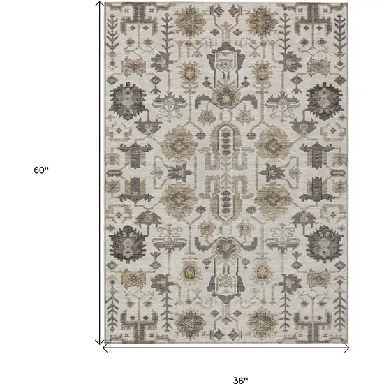 Ivory Beige And Taupe Oriental Washable Indoor Outdoor Area Rug Photo 3
