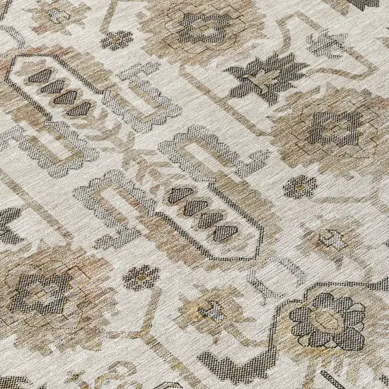 Ivory Beige And Taupe Oriental Washable Indoor Outdoor Area Rug Photo 2
