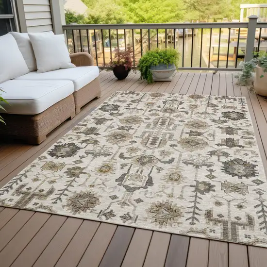 Ivory Beige And Taupe Oriental Washable Indoor Outdoor Area Rug Photo 7
