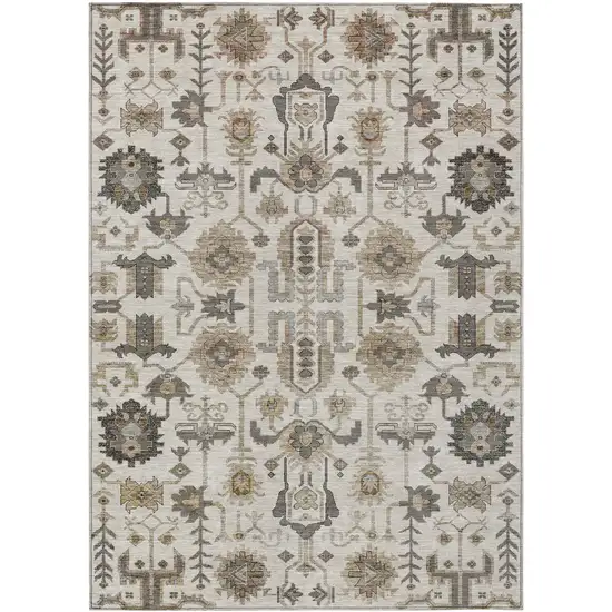 Ivory Beige And Taupe Oriental Washable Indoor Outdoor Area Rug Photo 1