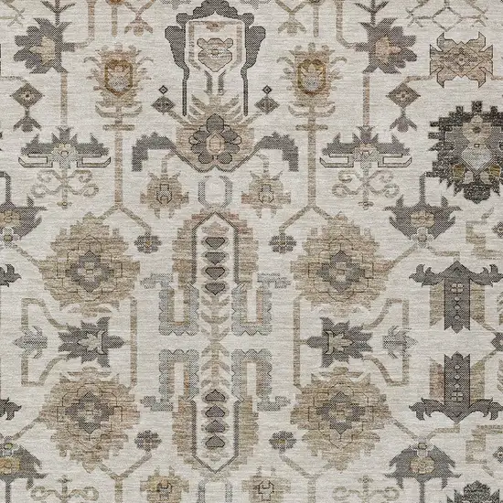 Ivory Beige And Taupe Oriental Washable Indoor Outdoor Area Rug Photo 5