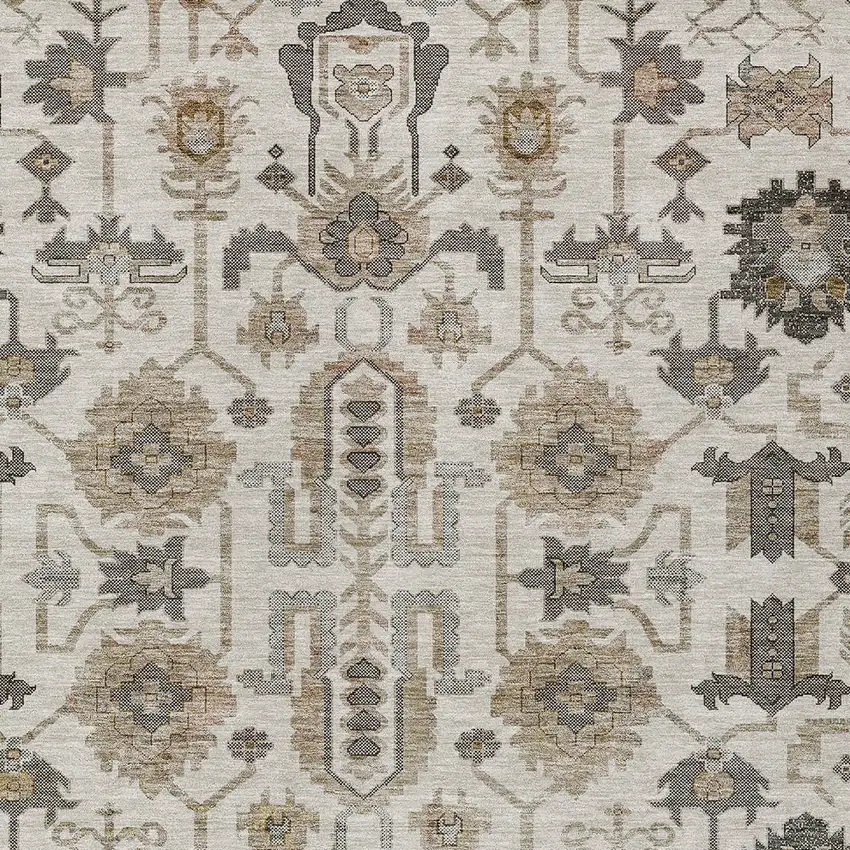 Ivory Beige And Taupe Oriental Washable Indoor Outdoor Area Rug Photo 5