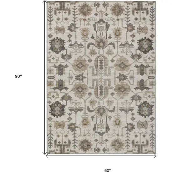 Ivory Beige And Taupe Oriental Washable Indoor Outdoor Area Rug Photo 3