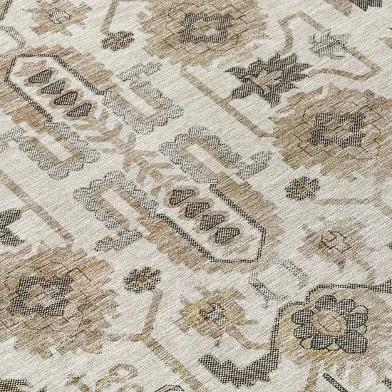 Ivory Beige And Taupe Oriental Washable Indoor Outdoor Area Rug Photo 2