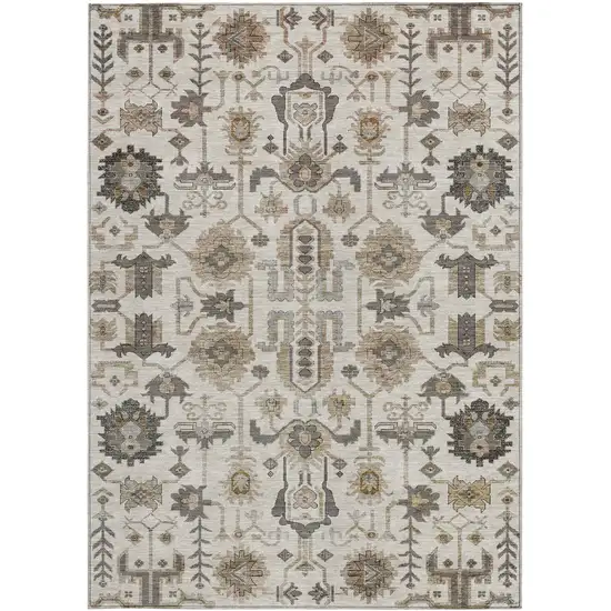 Ivory Beige And Taupe Oriental Washable Indoor Outdoor Area Rug Photo 7