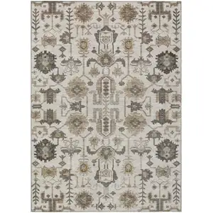 Photo of Ivory Beige And Taupe Oriental Washable Indoor Outdoor Area Rug