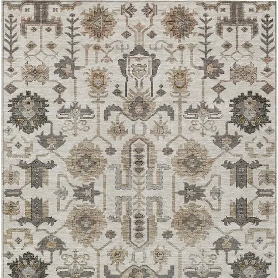 Ivory Beige And Taupe Oriental Washable Indoor Outdoor Area Rug Photo 5