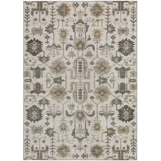 Ivory Beige And Taupe Oriental Washable Indoor Outdoor Area Rug Photo 6