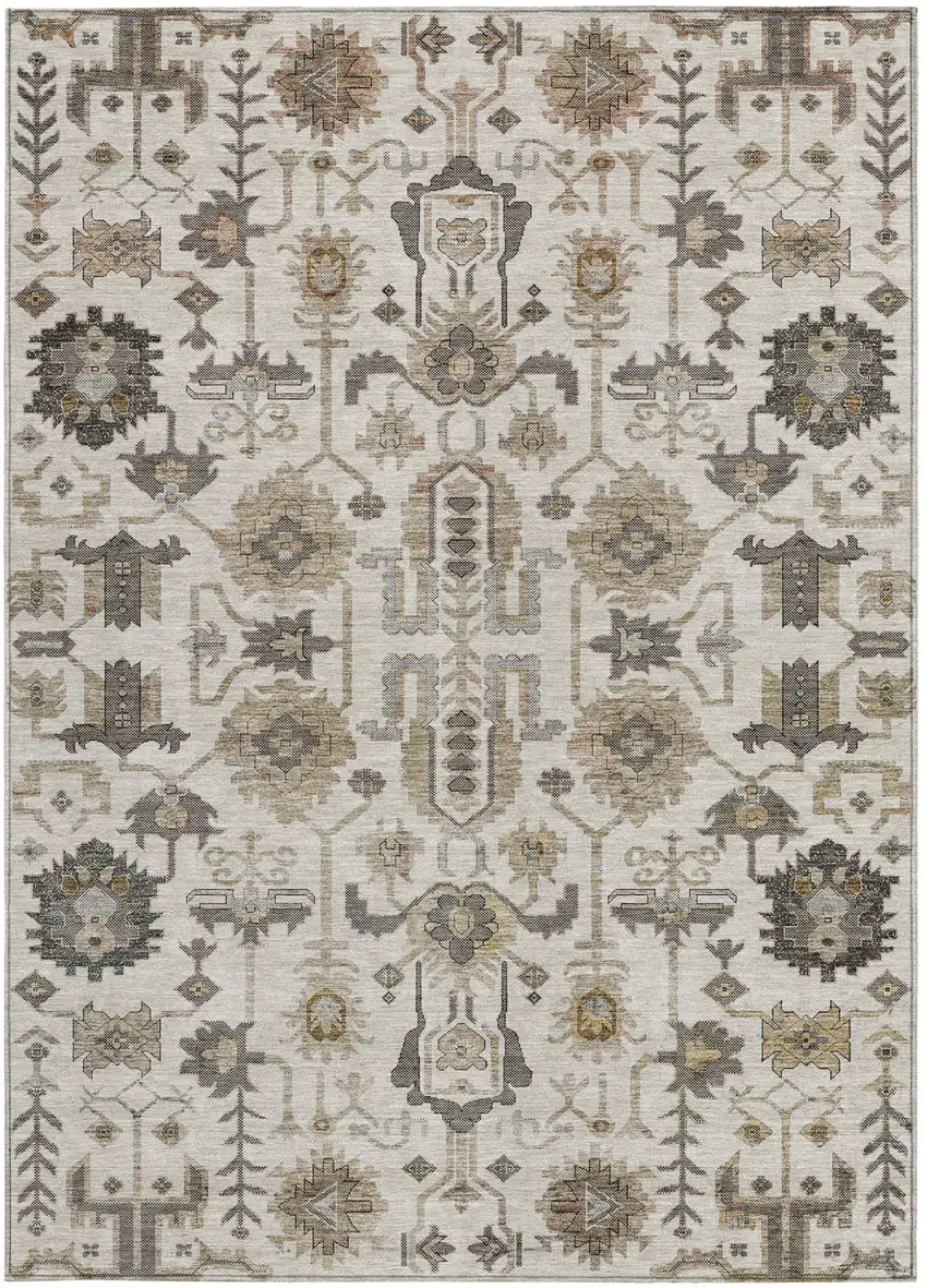 Ivory Beige And Taupe Oriental Washable Indoor Outdoor Area Rug Photo 6