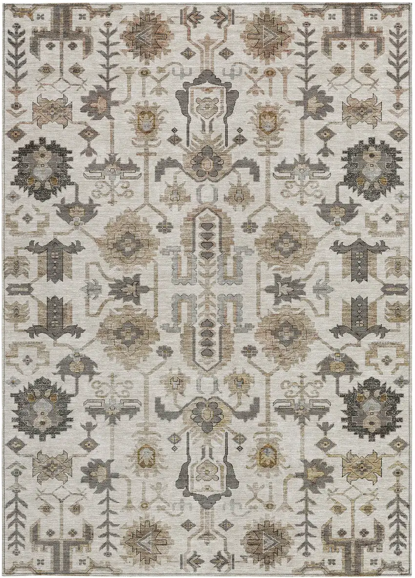 Ivory Beige And Taupe Oriental Washable Indoor Outdoor Area Rug Photo 6