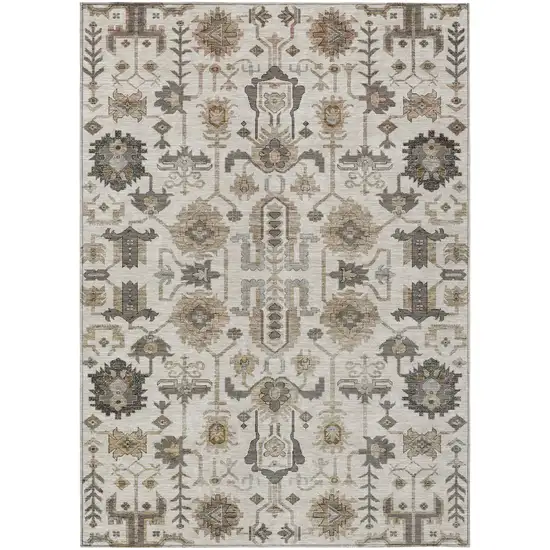 Ivory Beige And Taupe Oriental Washable Indoor Outdoor Area Rug Photo 2