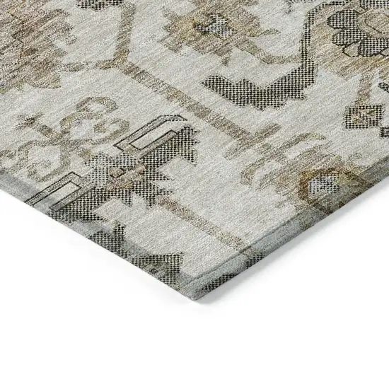 Ivory Beige And Taupe Oriental Washable Indoor Outdoor Area Rug Photo 4