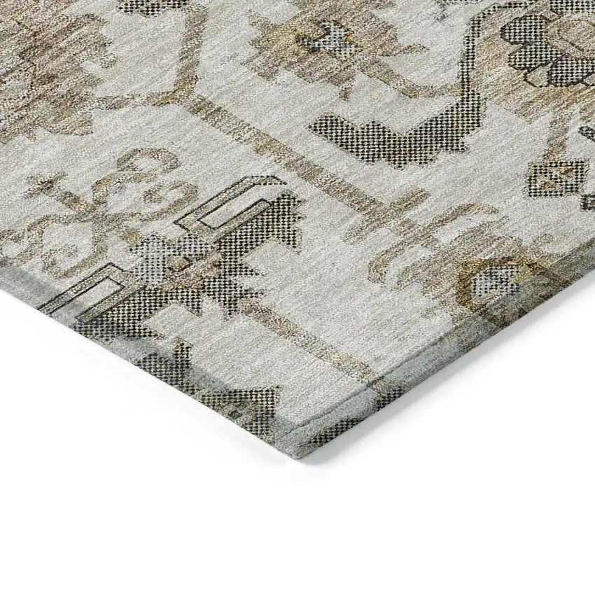 Ivory Beige And Taupe Oriental Washable Indoor Outdoor Area Rug Photo 4