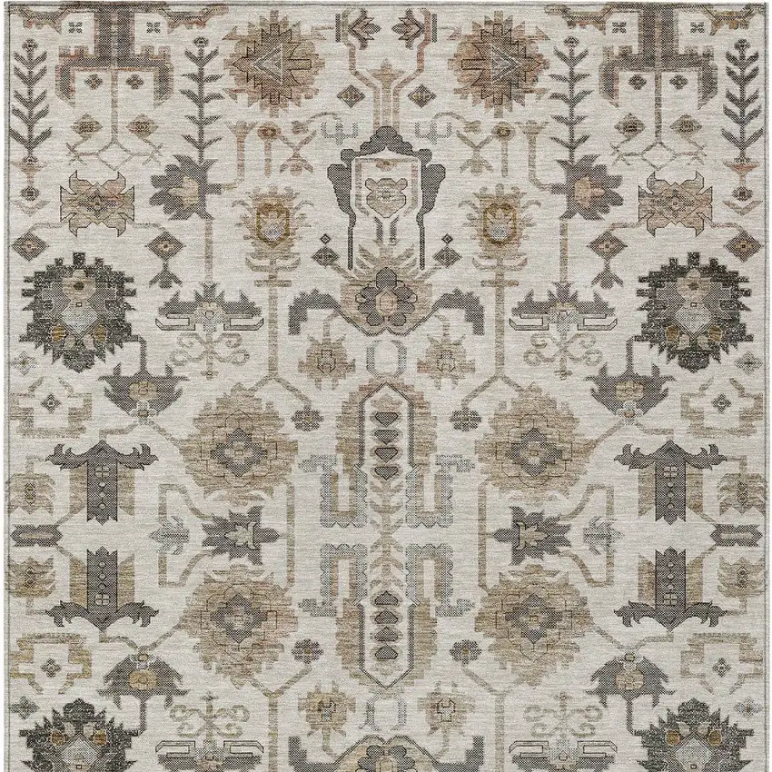 Ivory Beige And Taupe Oriental Washable Indoor Outdoor Area Rug Photo 5