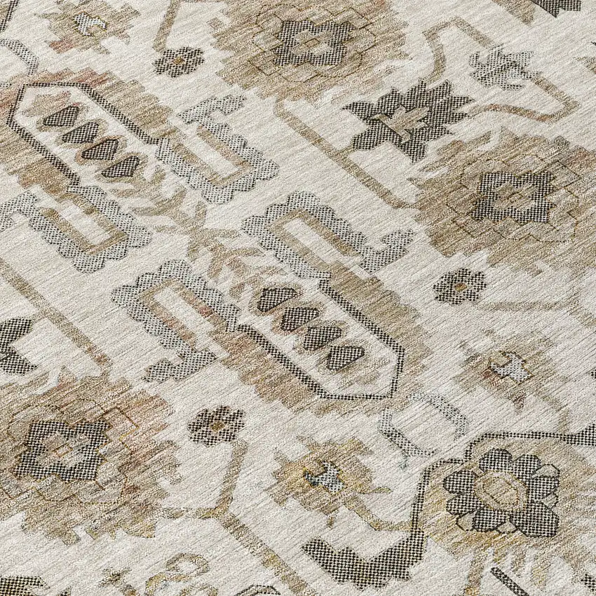 Ivory Beige And Taupe Oriental Washable Indoor Outdoor Area Rug Photo 2