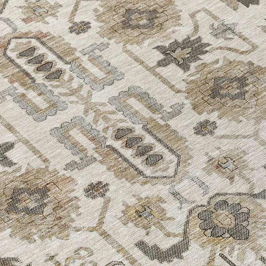 Ivory Beige And Taupe Oriental Washable Indoor Outdoor Area Rug Photo 2