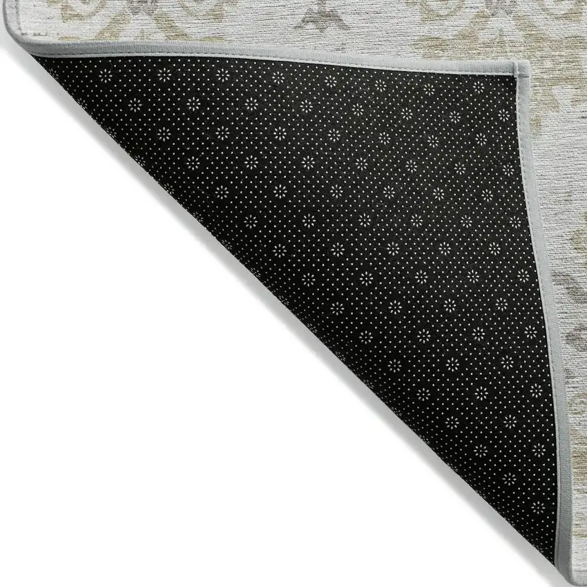 Ivory Beige And Taupe Oriental Washable Indoor Outdoor Area Rug Photo 3