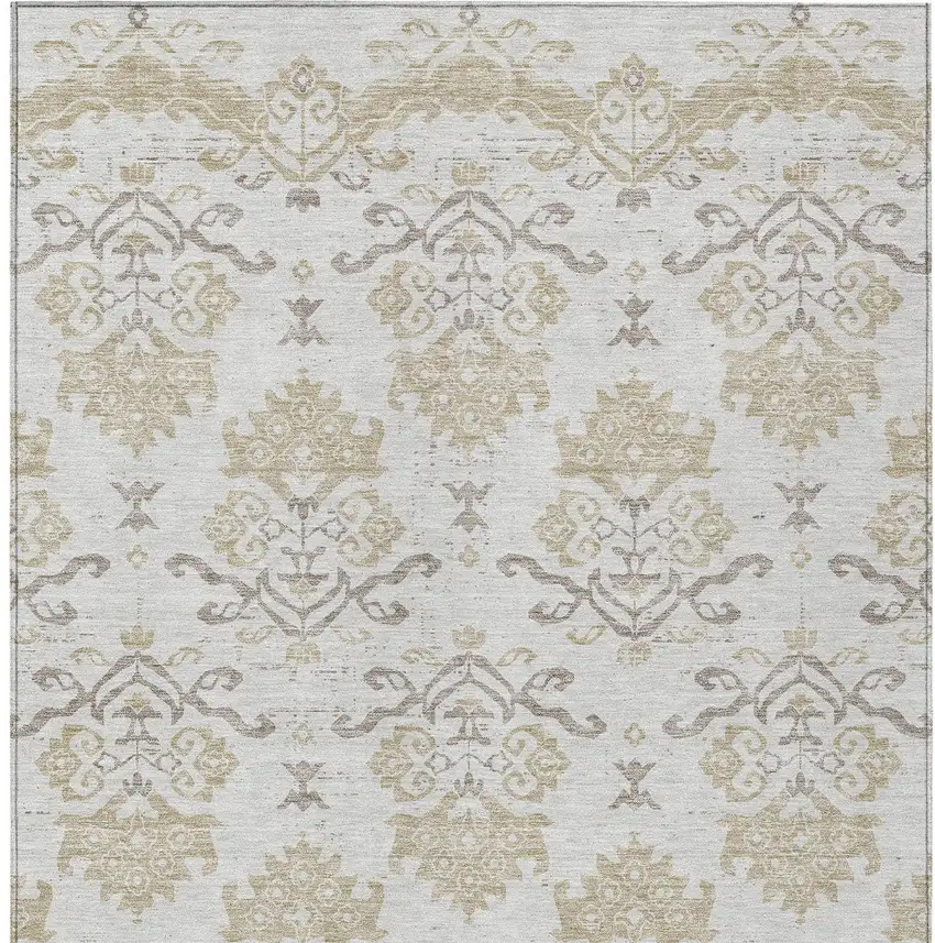 Ivory Beige And Taupe Oriental Washable Indoor Outdoor Area Rug Photo 6