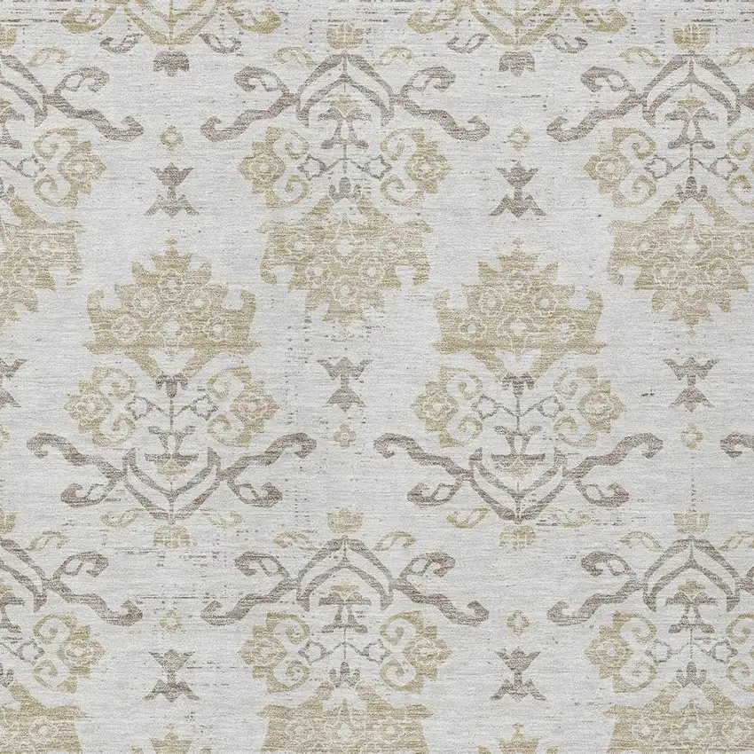 Ivory Beige And Taupe Oriental Washable Indoor Outdoor Area Rug Photo 5