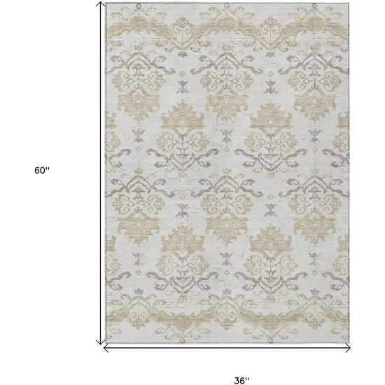 Ivory Beige And Taupe Oriental Washable Indoor Outdoor Area Rug Photo 7