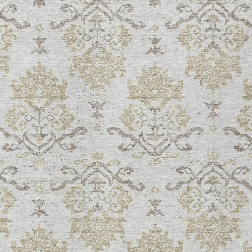 Ivory Beige And Taupe Oriental Washable Indoor Outdoor Area Rug Photo 6