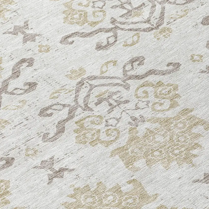 Ivory Beige And Taupe Oriental Washable Indoor Outdoor Area Rug Photo 8