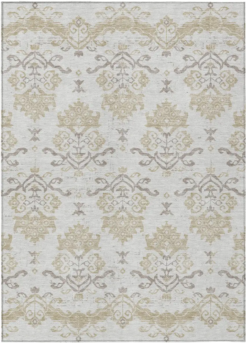 Ivory Beige And Taupe Oriental Washable Indoor Outdoor Area Rug Photo 2