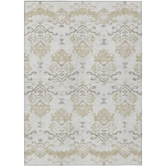 Ivory Beige And Taupe Oriental Washable Indoor Outdoor Area Rug Photo 2