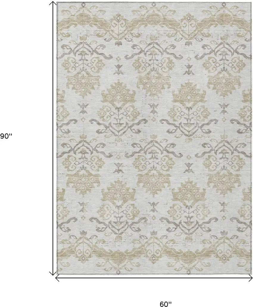 Ivory Beige And Taupe Oriental Washable Indoor Outdoor Area Rug Photo 3