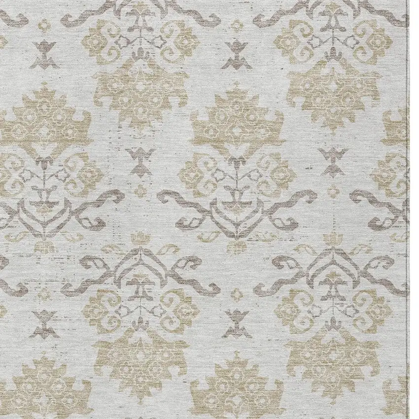 Ivory Beige And Taupe Oriental Washable Indoor Outdoor Area Rug Photo 4
