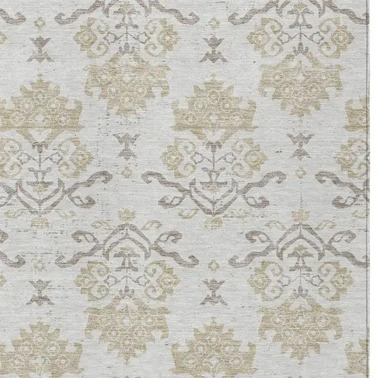 Ivory Beige And Taupe Oriental Washable Indoor Outdoor Area Rug Photo 4