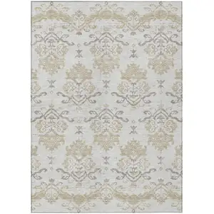 Photo of Ivory Beige And Taupe Oriental Washable Indoor Outdoor Area Rug