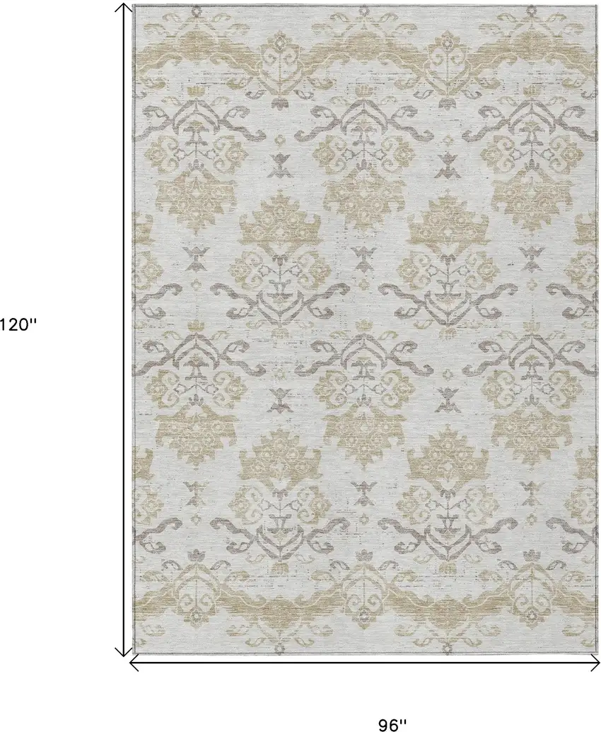 Ivory Beige And Taupe Oriental Washable Indoor Outdoor Area Rug Photo 3