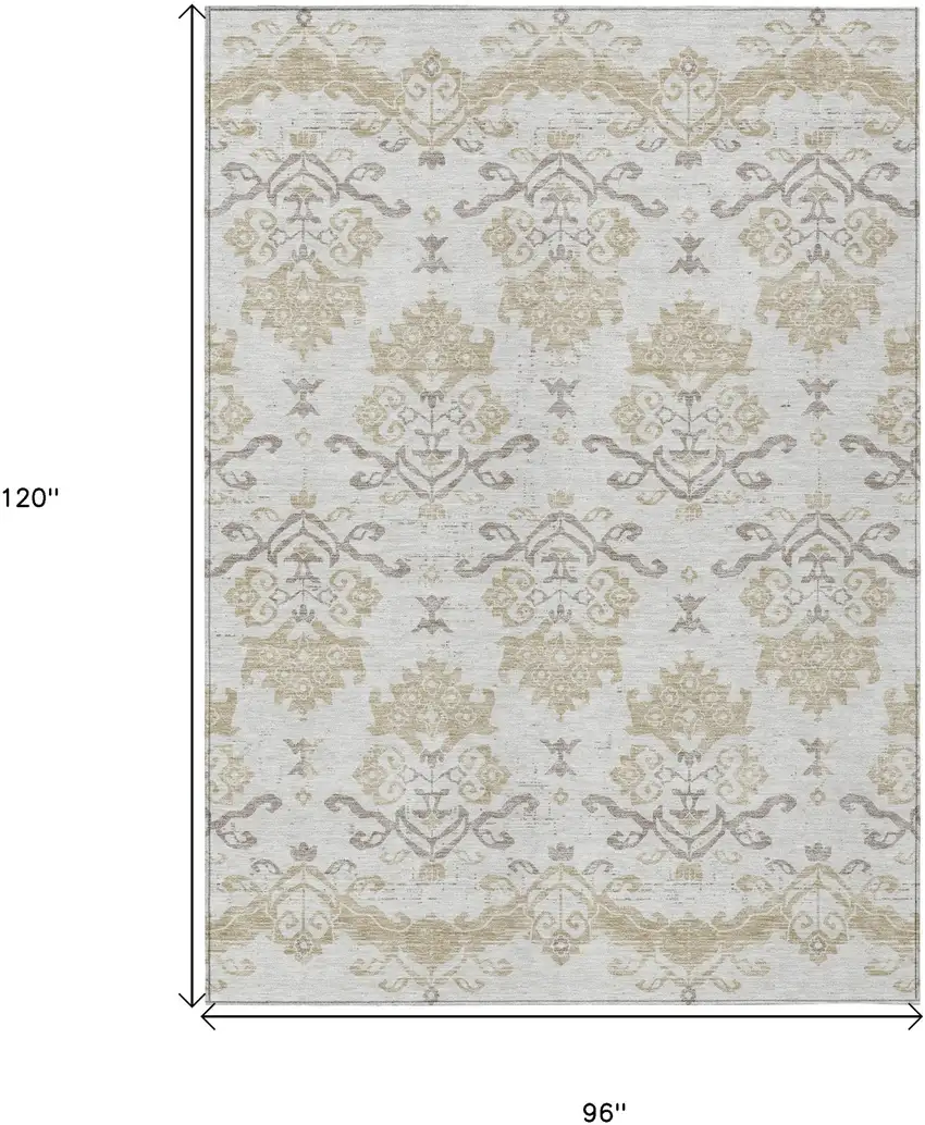 Ivory Beige And Taupe Oriental Washable Indoor Outdoor Area Rug Photo 3