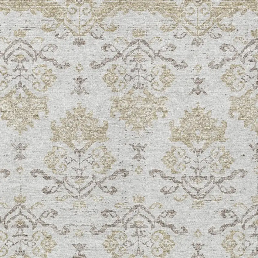 Ivory Beige And Taupe Oriental Washable Indoor Outdoor Area Rug Photo 6
