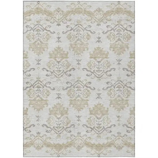 Ivory Beige And Taupe Oriental Washable Indoor Outdoor Area Rug Photo 1