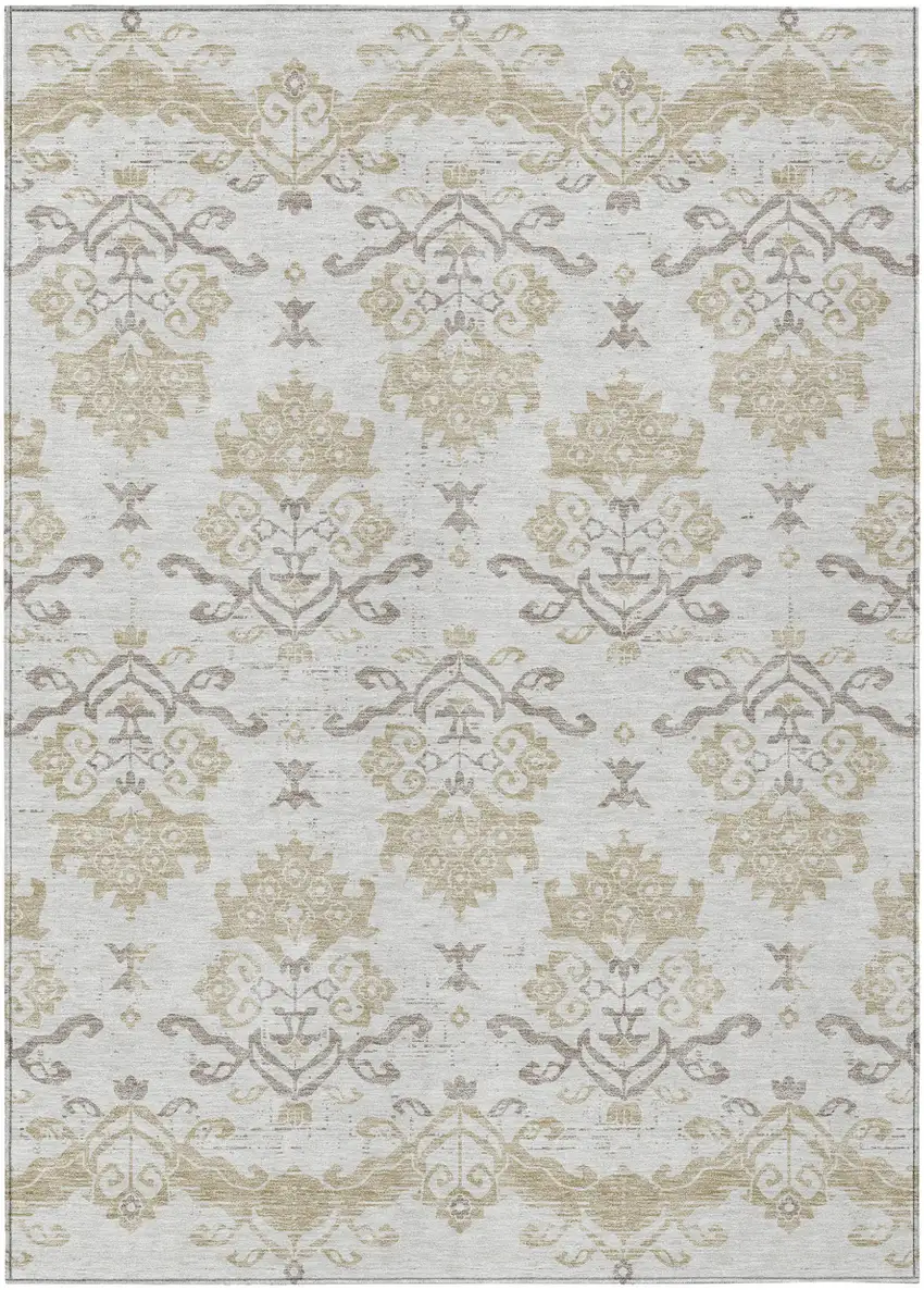 Ivory Beige And Taupe Oriental Washable Indoor Outdoor Area Rug Photo 1