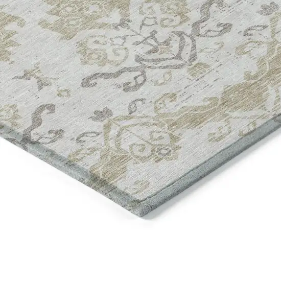 Ivory Beige And Taupe Oriental Washable Indoor Outdoor Area Rug Photo 5