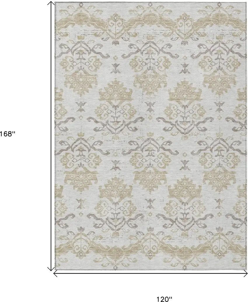 Ivory Beige And Taupe Oriental Washable Indoor Outdoor Area Rug Photo 3