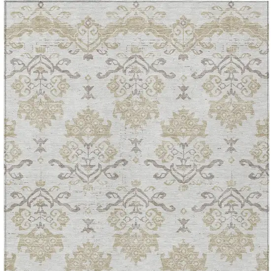 Ivory Beige And Taupe Oriental Washable Indoor Outdoor Area Rug Photo 4